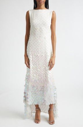 Christopher John Rogers Embellished Step Hem Silk Gown in Nougat at Nordstrom, Size 8