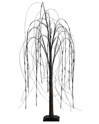 Nearly Natural 4Ft Pre-Lit Halloween Black Willow Artificial Fall Tree With 120 Orange & Purple Led Lights