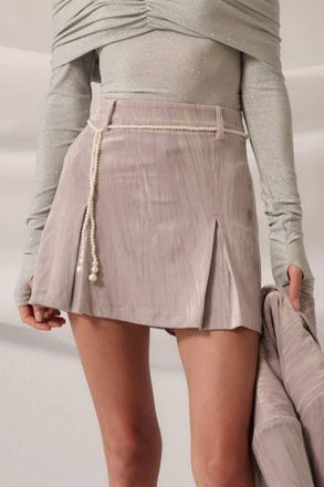 Promesa Metallic Velvet Pleated A-Line Mini Skirt In Silver Grey