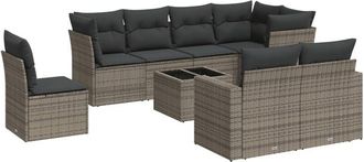 vidaXL Set De Muebles De Jard&iacute;n 9 Pzas Y Cojines Rat&aacute;n Sint&eacute;tico Gris Vidaxl