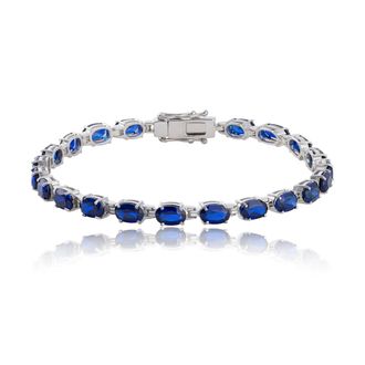 MAX + STONE 925 Sterling Silver 6x4mm Oval Cut Gemstone Tennis Birthstones Bracelet