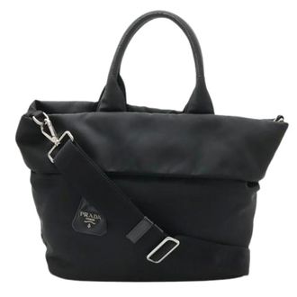 Prada Pre-owned Tote Bags, female, Black, Size: ONE SIZE Pre-owned Nylon 2way Tote Bag