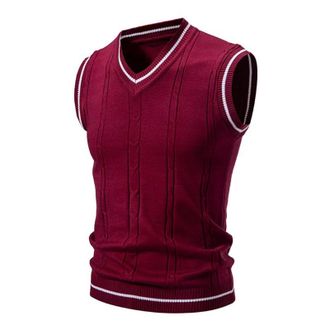 Generic Men Sleeveless Jumpers, Business Office Knitted Gilets V Neck Knitted Vest, Thick Thermal Pullover Tank Top Slim Fit Knit Waistcoat Casual Solid Color