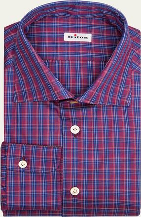 Kiton Mens Plaid Cotton Dress Shirt