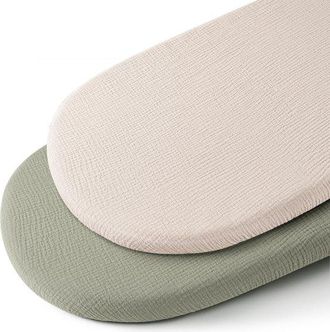 OEM 2 Piezas - S&aacute;bana Bajera De Muselina Para Cuna - Colch&oacute;n Para Cochecito - Marr&oacute;n Y Caqui - 80x40 Cm - Funda Para Cambiador