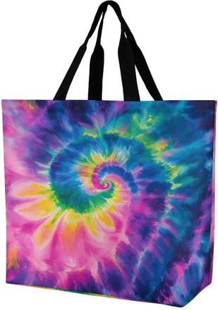 Generic Tie-dye Colorful Large Reusable Shopping Bag Lightweight Foldable Tote Bags Washable Shoulder Handbag