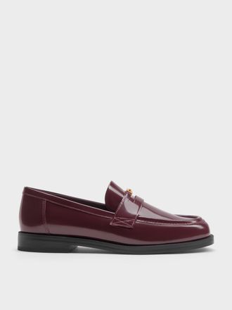 Charles & Keith Georgina Leather Metallic-Accent Penny Loafers