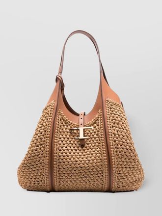Tod's t timeless medium raffia and leather shoulder bag