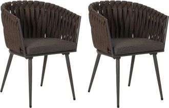 Hhg Set 2 sedie soggiorno in alluminio HHG 418, sedie salotto con braccioli, intreccio corda, marrone cuscino grigio