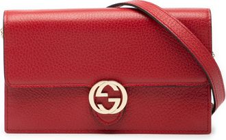 Gucci Womens Pre-owned Leather Interlocking G Dollar Wallet On Chain - Red - One Size
