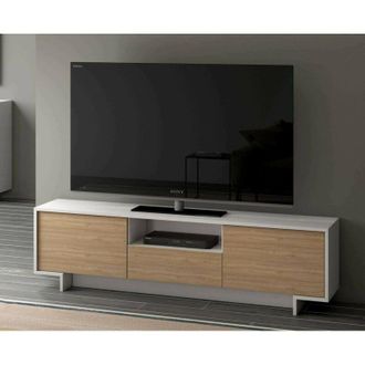 Dmora Dmora - Mueble Tv Andromeda, Mueble Tv Para Sal&oacute;n, Aparador Bajo De Sal&oacute;n Con 2 Puertas Y 1 Caj&oacute;n, 100% Made In Italy, 170x42h48 Cm, Blanco Y Roble, C