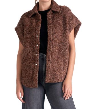 Elan Button Down Vest In Brown Melange