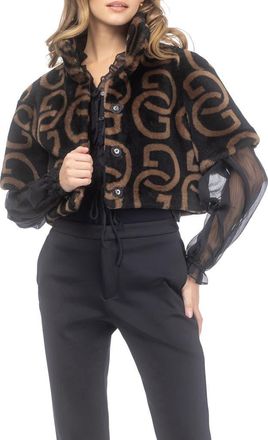 Gorski Reversible G Printed Genuine Shearling Bolero in Black/chestnut at Nordstrom, Size X-Small
