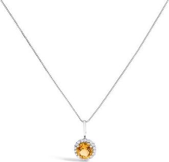 House of Brilliance 10K Gold Gemstone and 1/10 Cttw Diamond Accent Halo Pendant Necklace in White | Orange Citrine at Nordstrom