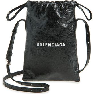 Balenciaga Shopper Phone Holder in 1090 Black/L White at Nordstrom
