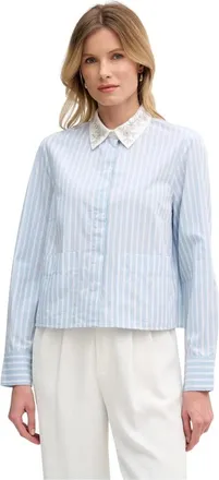 Oui Dames, Blouses & Shirts, Blauw, Maat: XS Katoen