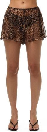 Naked Wardrobe Leopard Print Chiffon Shorts in Spotted Leopard at Nordstrom, Size X-Large