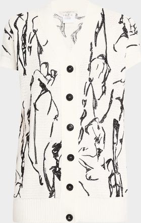 Lafayette 148 New York Embroidered Button-Down Knit Top