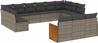 vidaXL Set De Sof&aacute;s De Jard&iacute;n Y Cojines 13 Pzas Rat&aacute;n Sint&eacute;tico Gris Vidaxl