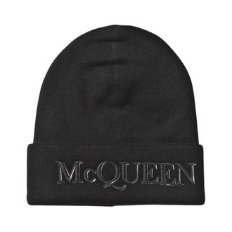 Alexander McQueen Alexander McQueen, Beanies, male, Black, Size: M Luxurious Cashmere Embroidered Logo Beanie