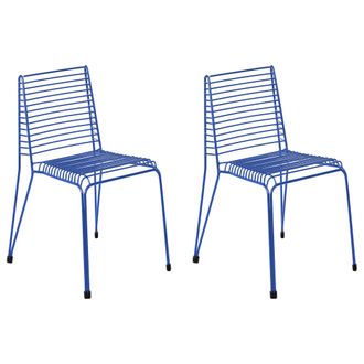 Beliani Conjunto De 2 Sillas De Jard&iacute;n De Metal Apilables Para Exteriores Azul Chieve