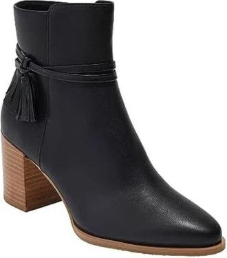 Jack Rogers Timber Tassel Boot Black Leather Almond Toe Bootie HAWK665