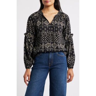 Bobeau Paisley Print Long Sleeve Woven Shirt in Black/Oatmeal at Nordstrom Rack, Size X-Large