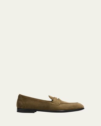 Brioni Mens Appia Suede Penny Loafers