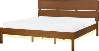 Beliani Cama Led Con Somier De Listones De Madera Oscura De Caucho Con Cabecero Estilo R&uacute;stico Minimalista 180 X 200 Cm Boisset