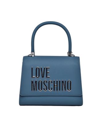 Love Moschino Structured Crossbody Bag With Bold Metallic Lettering And Silver Chain Detail