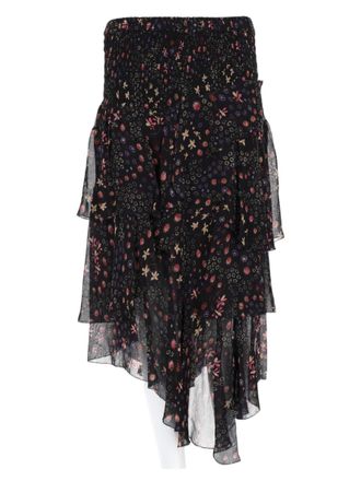 Isabel Marant Asymmetrical Hem Skirt With Floral Pattern And Smocked Waistband