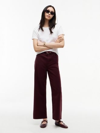 Tommy Hilfiger Womens High-Rise Garment-Dyed Wide Leg Jean - Burgundy - 10