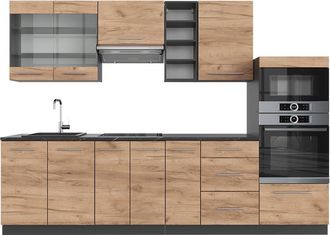 Vicco Mueble De Cocina Fame-line, Oro Power Roble/antracita, 280 Cm Sin Encimera