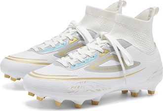 Generic Mens Lightweight High-top Soccer Shoes - Breathable Professional Training Sneakers - Indoor Anti-Slip Football Shoes (White,7.5)