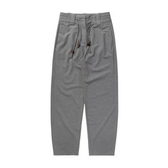 Ganni Straight Trousers, female, Gray, L, Drapey Melange Mid-High Waisted Trousers
