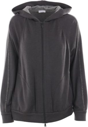 Brunello Cucinelli Donkergrijze Hoodie - Dames - Vesten met rits - Grijs - M - Katoen - Hoodies & sweatvesten