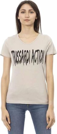 Trussardi Elegant V-hals T-shirt met Frontprint - Dames - T-shirts - Beige - M - Katoen - Tops