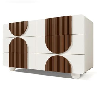 Urban Meuble Aparador de dise&ntilde;o blanco y marr&oacute;n con relieve de media luna