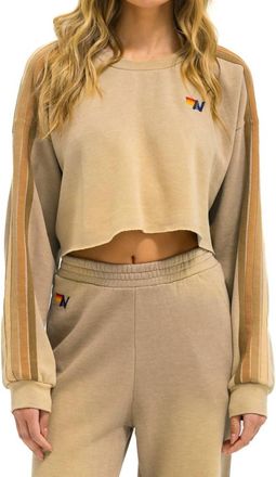 Aviator Nation Classic Stripe Cropped Crew Sweatshirt In Faded Tan