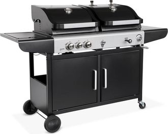 Sweeek Barbacoa de gas 2 en 1, 3 quemadores + 1 fuego lateral, negro