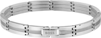 BOSS Silver-tone striped cuff with logo clasp