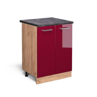 Vicco Mueble Bajo De Cocina R-line, Rojo Burdeos Alto Brillo, 60 Cm, Et Antracita Vicco