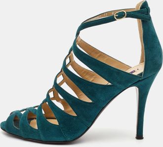 Ralph Lauren Collection Green Suede Ankle Strap Sandals