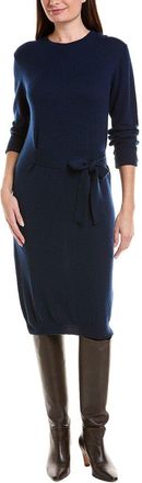Fort&eacute; Cashmere Waist Tie Crewneck Wool & Cashmere-Blend Sweaterdress