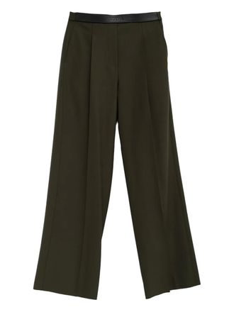 Loewe leather-trim trousers - women - Fabric/Calf Leather - 36 - Green
