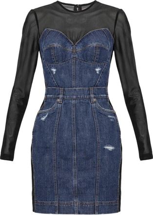 Dolce & Gabbana Jurk met transparante inzetstukken - Dames - Korte kleedjes - Blauw - XL - Kleedjes
