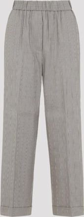 PESERICO Broeken, Dames, Grijs, XS, Linnen, Gestreepte linnen broek
