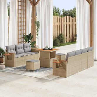 vidaXL Vidaxl - Conjunto De Sof&aacute; De Jard&iacute;n Con Coj&iacute;n 10 Pcs Beige Polirat&aacute;n