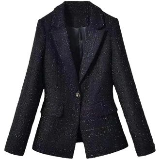 Generic Womens Blazer Tops Coarse Tweed Woolen Woolen Suit Jacket Woman Coat Blazer Black XXL
