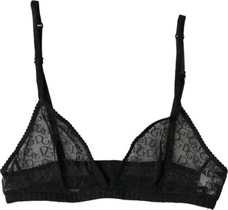 Dolce & Gabbana Womens Black Logo Mania Sheer Soft Cup Bra Underwear Elastane Nylon Clothing